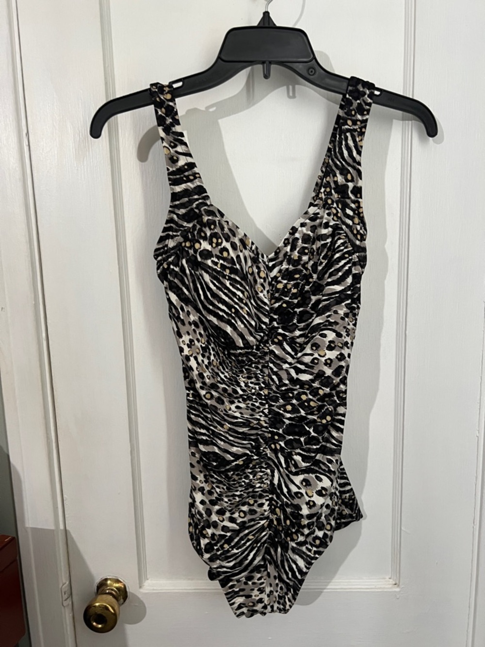 Animal Print One-Piece Swimsuit in Black, White & Tan